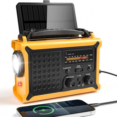 Radio awaryjne ratunkowe, kampingowe z prądnicą i akumulatorem 12000 mAh, Duży powerbank z latarką i lampką do czytania, Wysoka jakość dźwięku, 
