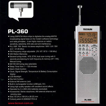 TECSUN PL-360 DSP - Odbiornik globalny MW/LW/SW