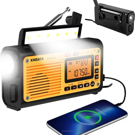 D608WB przenośne radio awaryjne zasilane energią słoneczną oraz prądnicą na korbkę, akumulatorem 3000 mAh i funkcją ładowania telefonu komórkowego USB, muzyka Bluetooth, 3 tryby latarki i światła do czytania,