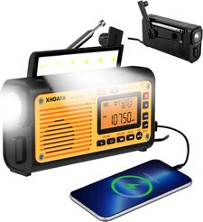 D608WB przenośne radio awaryjne zasilane energią słoneczną oraz prądnicą na korbkę, akumulatorem 3000 mAh i funkcją ładowania telefonu komórkowego USB, muzyka Bluetooth, 3 tryby latarki i światła do czytania,