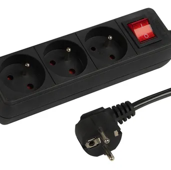 Przedłużacz sieciowy 3-Gniazda z uziemieniem+wyłącznik 3m czarny 3x1,5mm