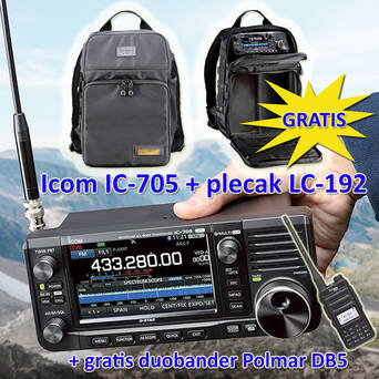 Icom IC-705 + Plecak LC-92 + ręczny duobander DB-5 Polmar. 